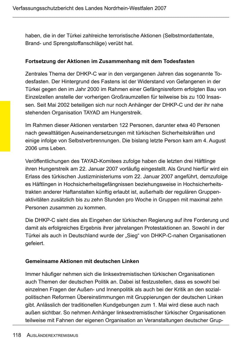 Seite 120 des Verfassungsschutzbericht 2007 Nordrhein-Westfalen