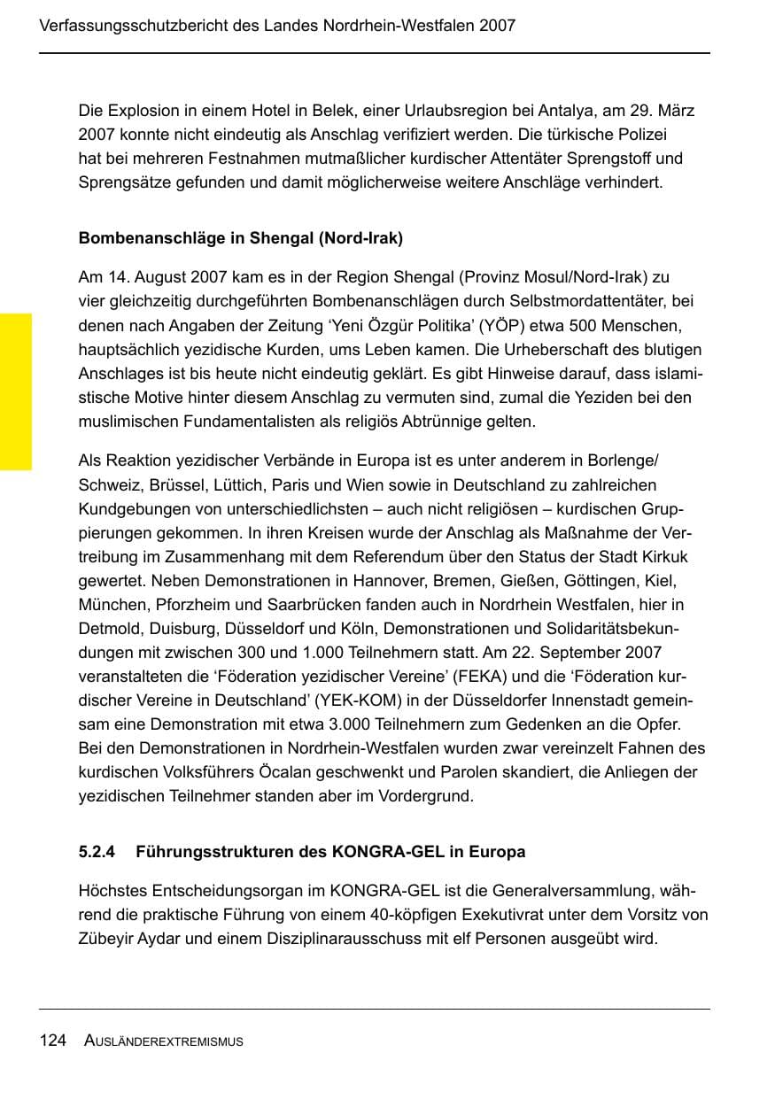 Seite 126 des Verfassungsschutzbericht 2007 Nordrhein-Westfalen
