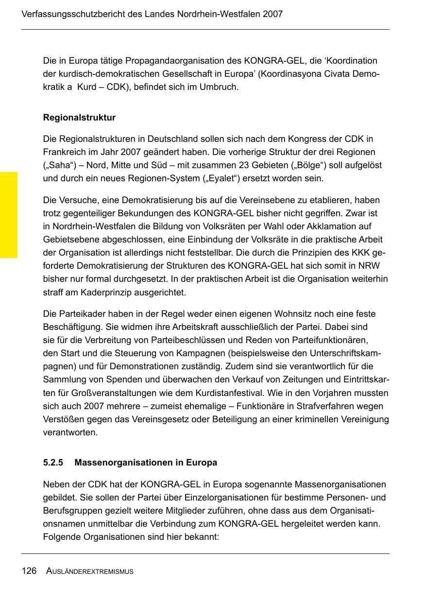 Seite 128 des Verfassungsschutzbericht 2007 Nordrhein-Westfalen