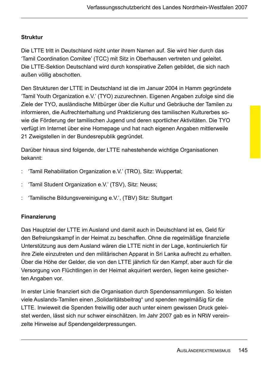 Seite 147 des Verfassungsschutzbericht 2007 Nordrhein-Westfalen
