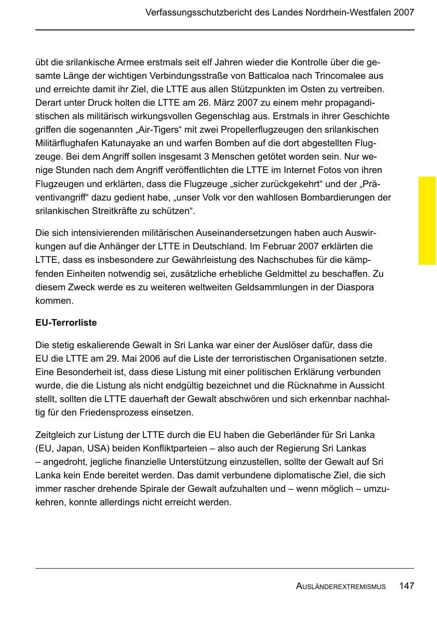Seite 149 des Verfassungsschutzbericht 2007 Nordrhein-Westfalen