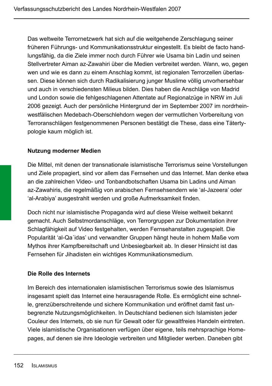 Seite 154 des Verfassungsschutzbericht 2007 Nordrhein-Westfalen