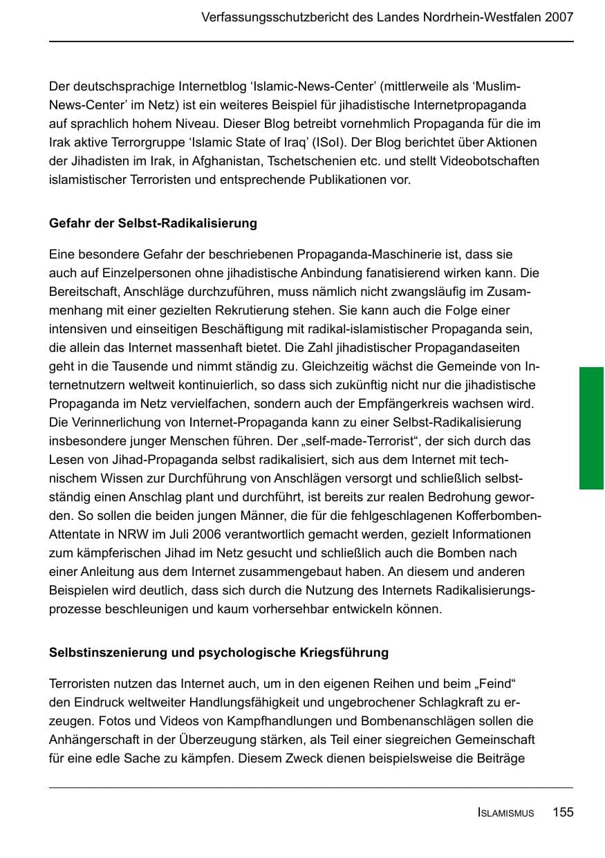 Seite 157 des Verfassungsschutzbericht 2007 Nordrhein-Westfalen