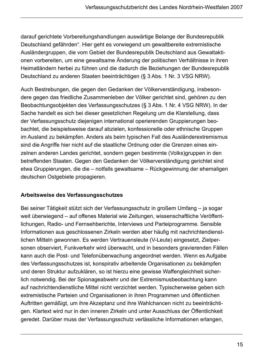 Seite 17 des Verfassungsschutzbericht 2007 Nordrhein-Westfalen