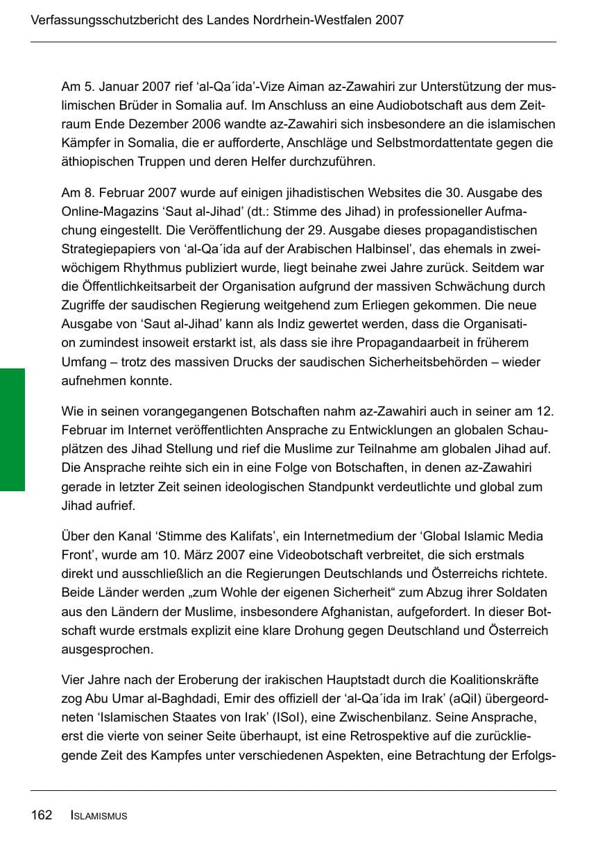 Seite 164 des Verfassungsschutzbericht 2007 Nordrhein-Westfalen