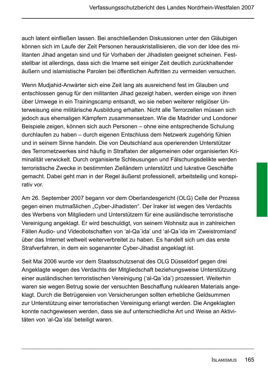 Seite 167 des Verfassungsschutzbericht 2007 Nordrhein-Westfalen