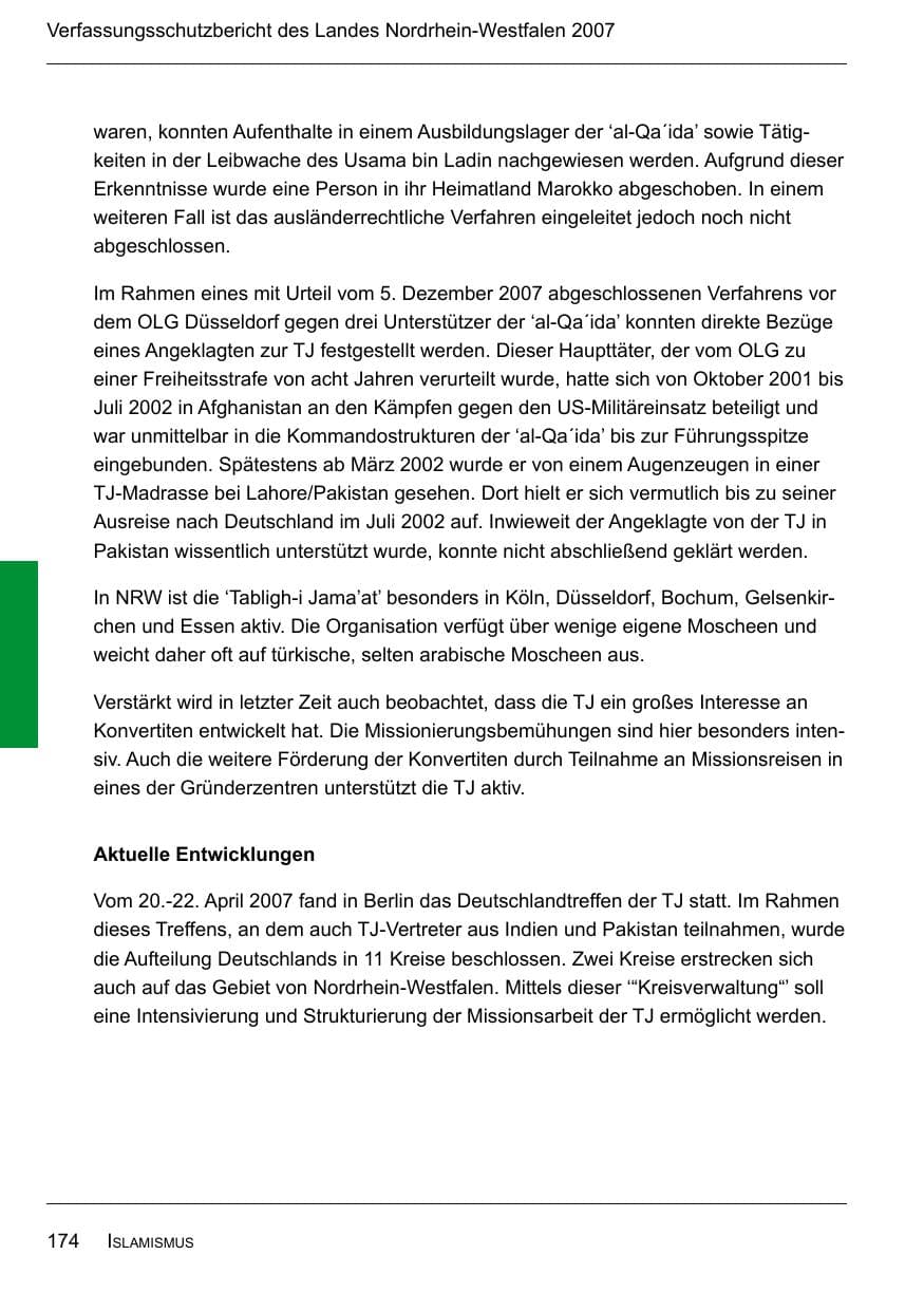 Seite 176 des Verfassungsschutzbericht 2007 Nordrhein-Westfalen