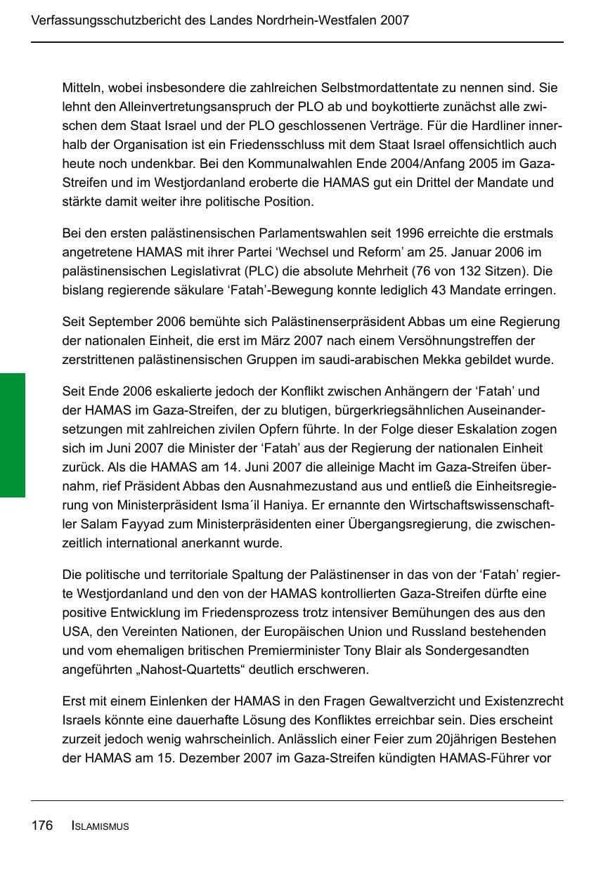 Seite 178 des Verfassungsschutzbericht 2007 Nordrhein-Westfalen