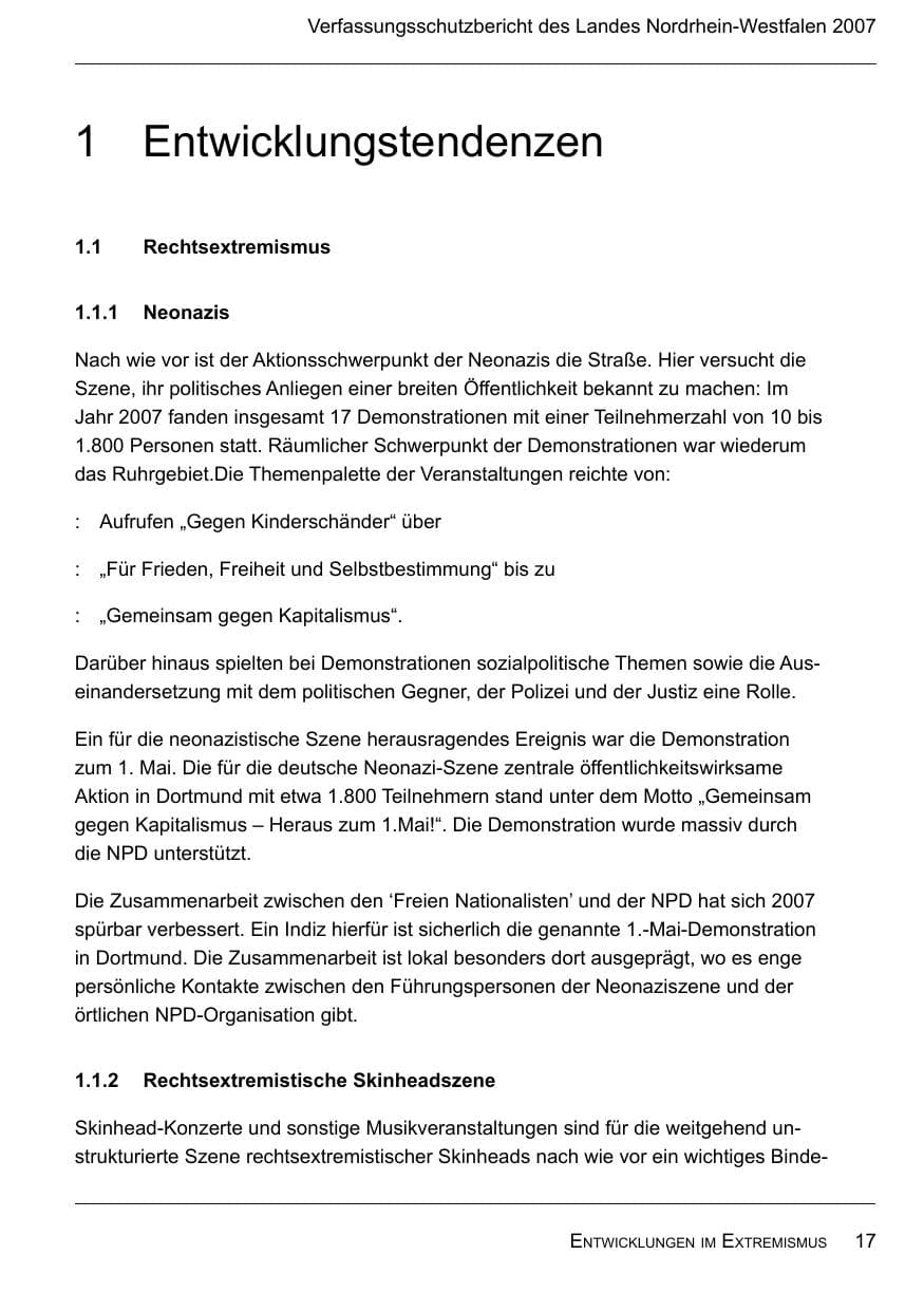 Seite 19 des Verfassungsschutzbericht 2007 Nordrhein-Westfalen