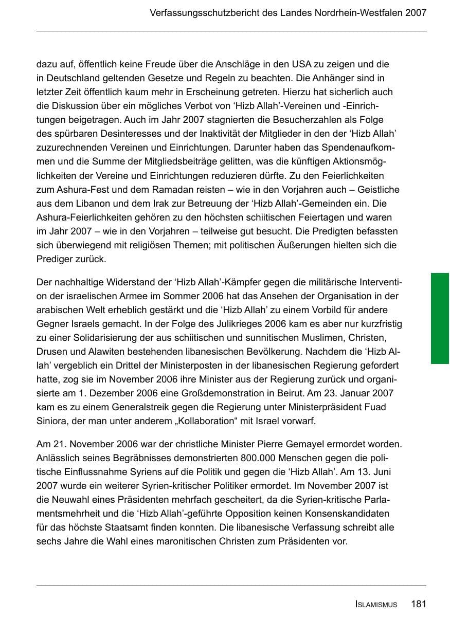Seite 183 des Verfassungsschutzbericht 2007 Nordrhein-Westfalen