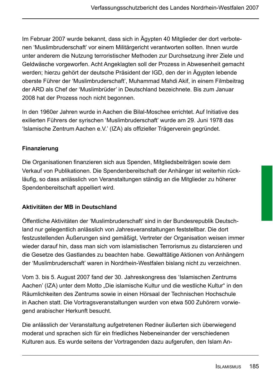 Seite 187 des Verfassungsschutzbericht 2007 Nordrhein-Westfalen