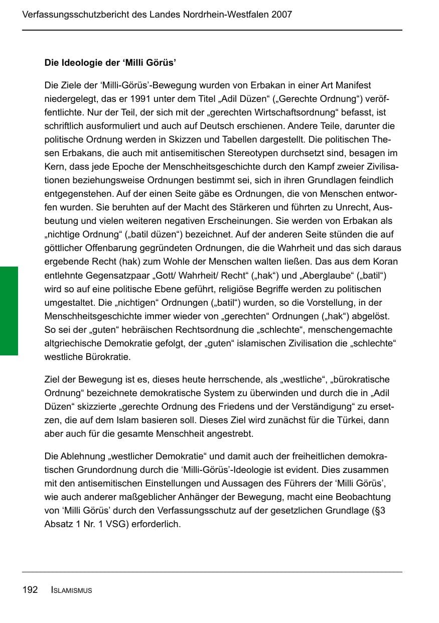Seite 194 des Verfassungsschutzbericht 2007 Nordrhein-Westfalen