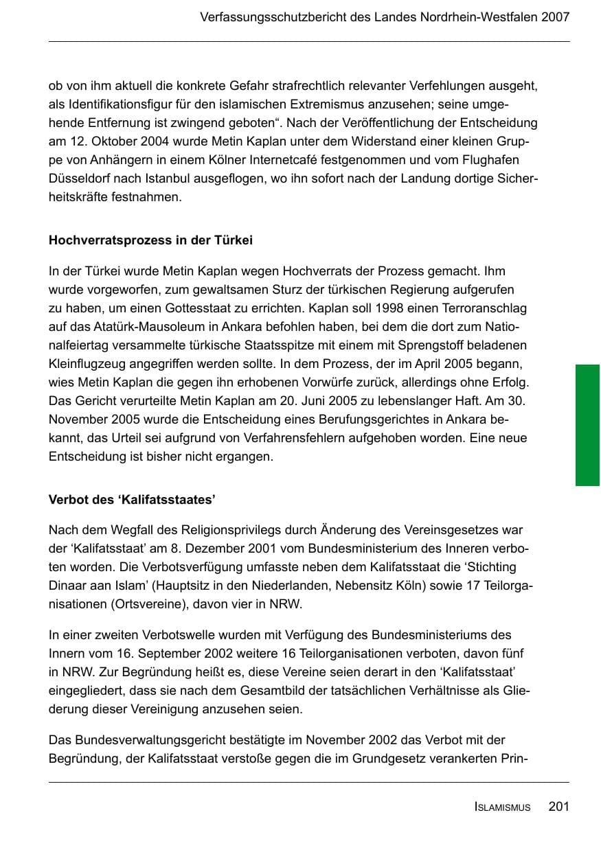 Seite 203 des Verfassungsschutzbericht 2007 Nordrhein-Westfalen