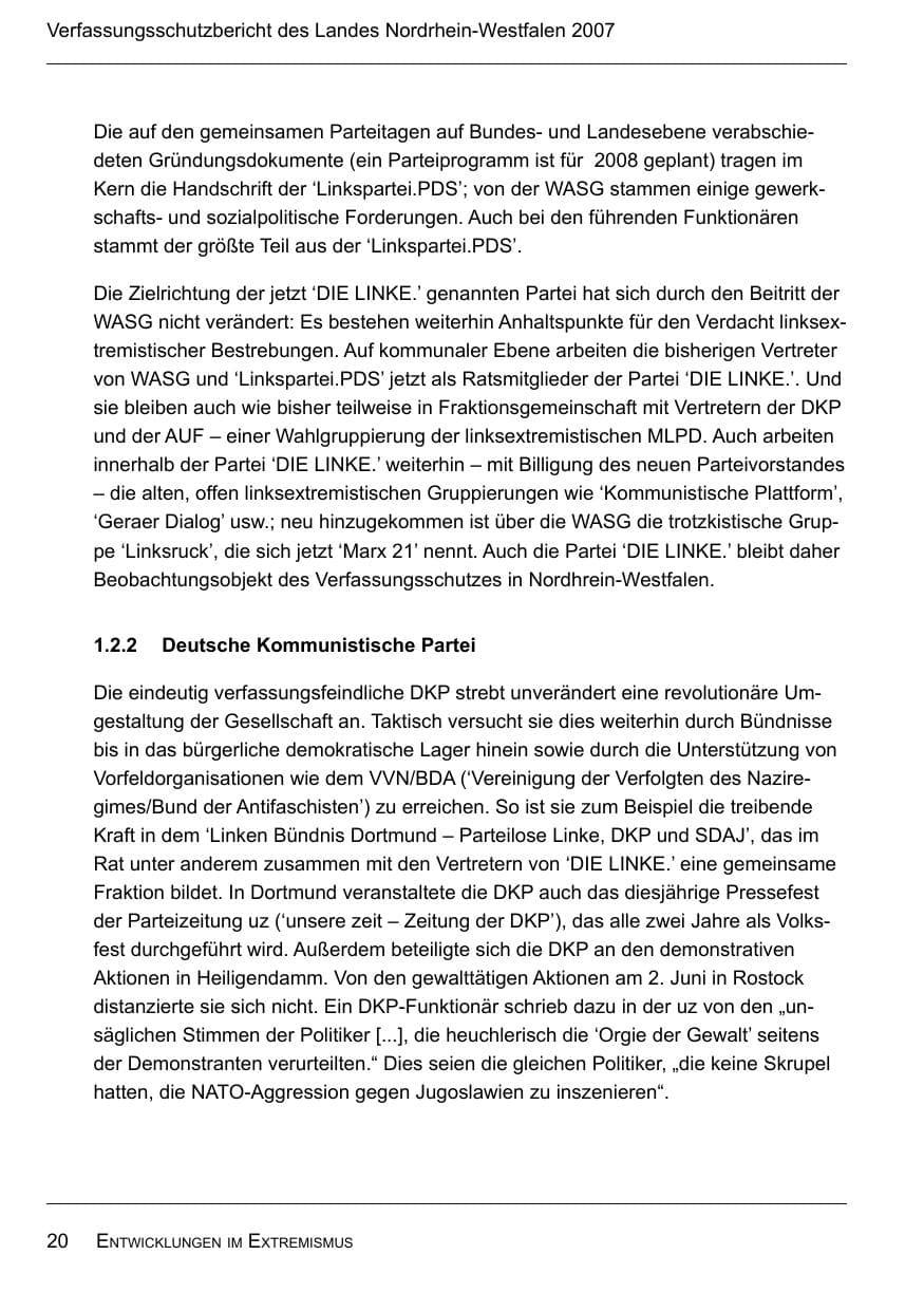 Seite 22 des Verfassungsschutzbericht 2007 Nordrhein-Westfalen