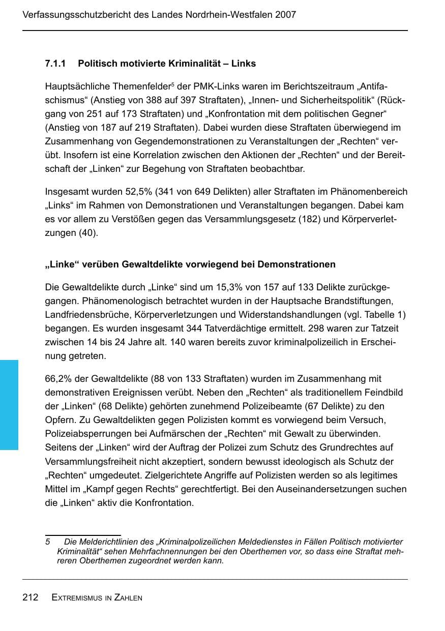 Seite 214 des Verfassungsschutzbericht 2007 Nordrhein-Westfalen