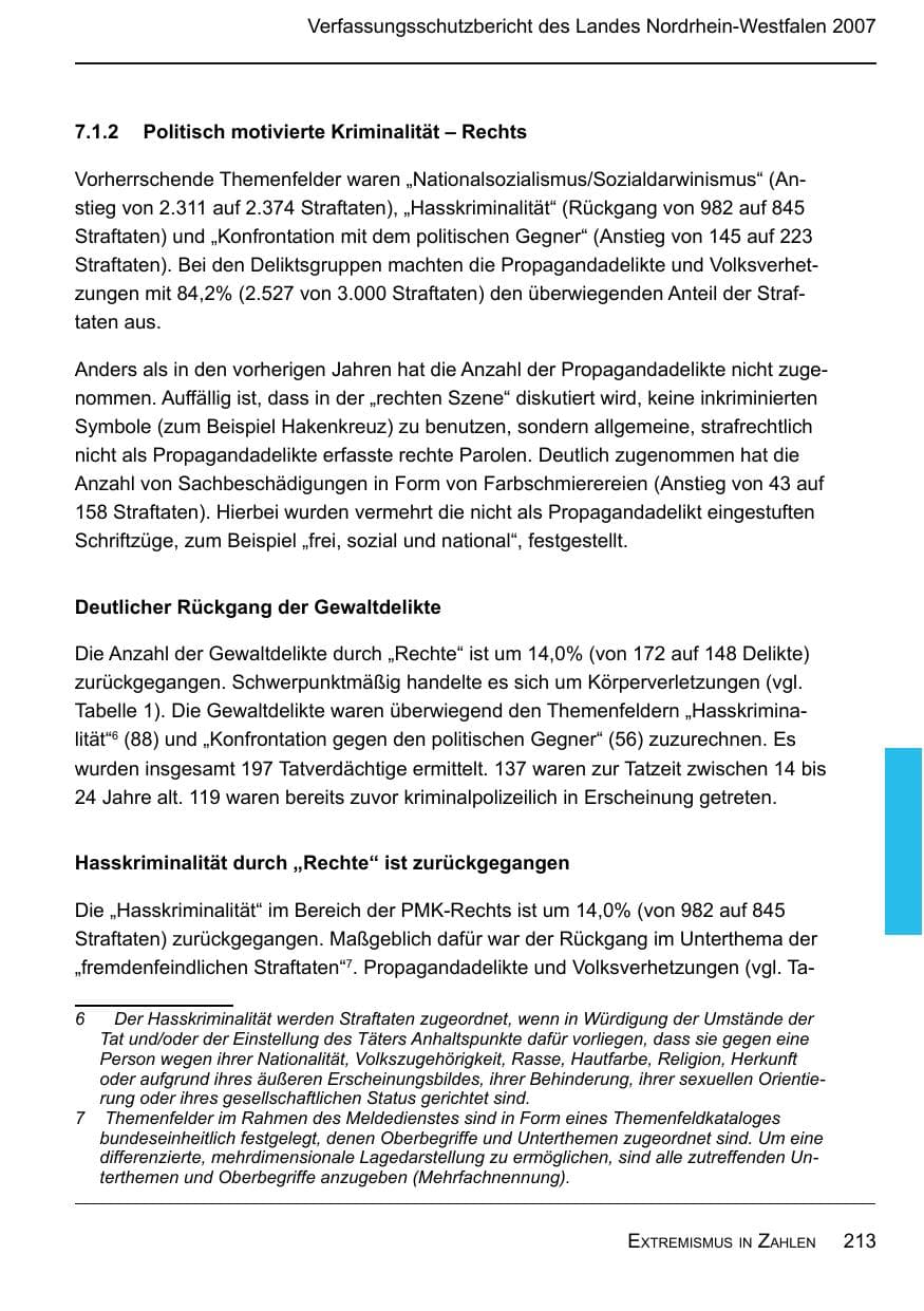 Seite 215 des Verfassungsschutzbericht 2007 Nordrhein-Westfalen