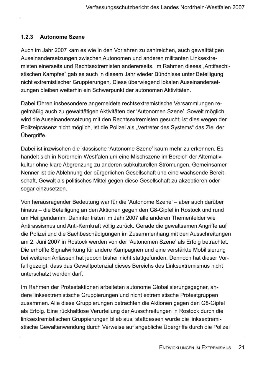 Seite 23 des Verfassungsschutzbericht 2007 Nordrhein-Westfalen