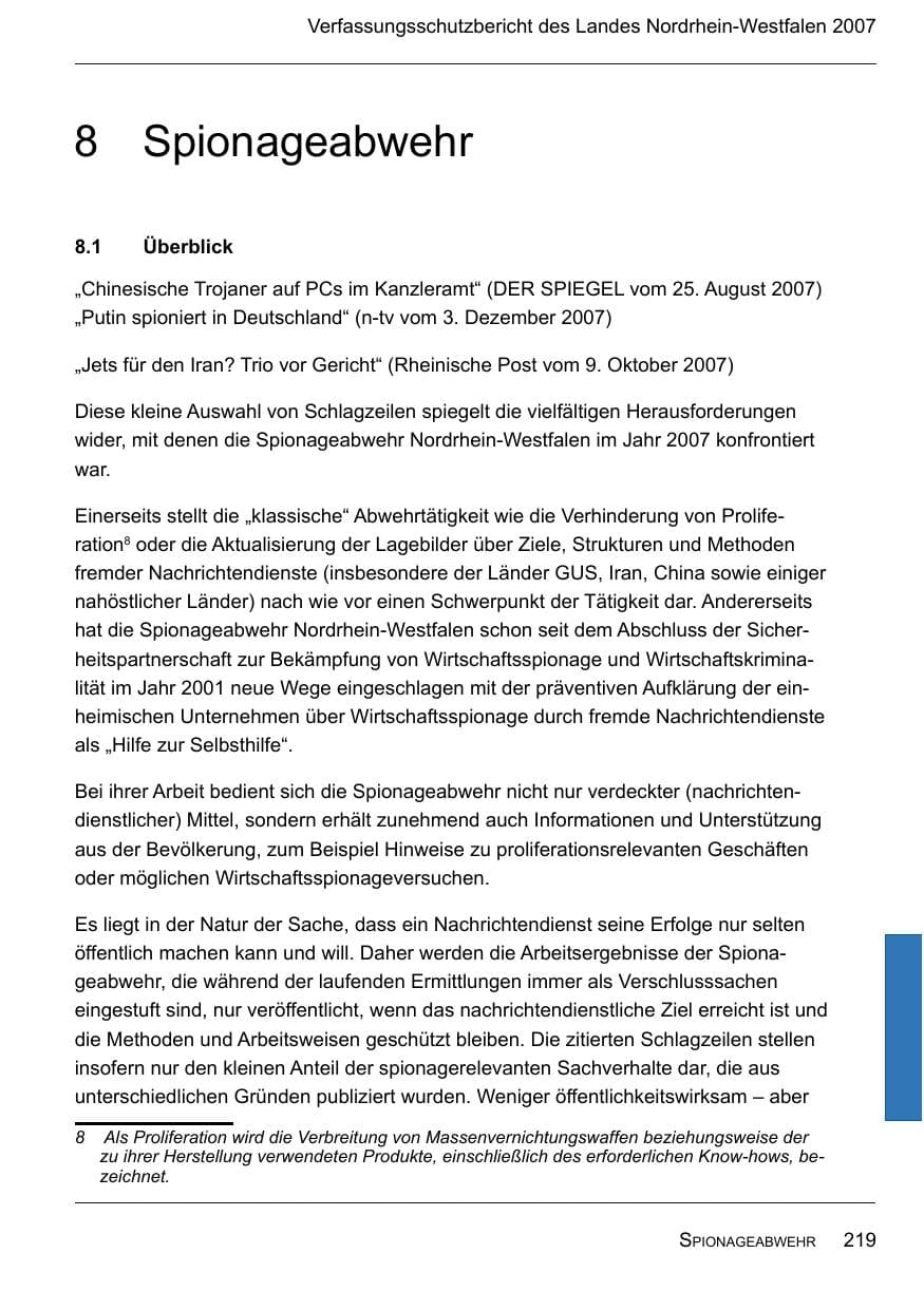 Seite 221 des Verfassungsschutzbericht 2007 Nordrhein-Westfalen