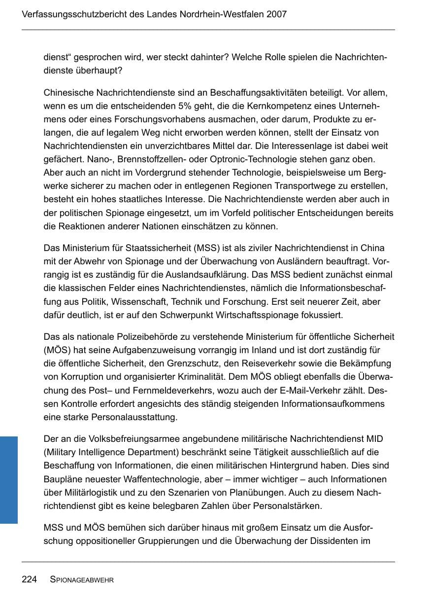 Seite 226 des Verfassungsschutzbericht 2007 Nordrhein-Westfalen
