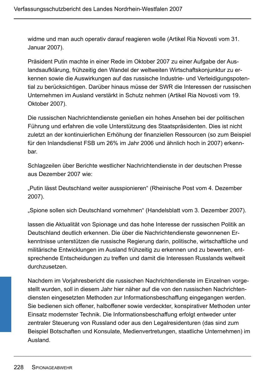 Seite 230 des Verfassungsschutzbericht 2007 Nordrhein-Westfalen