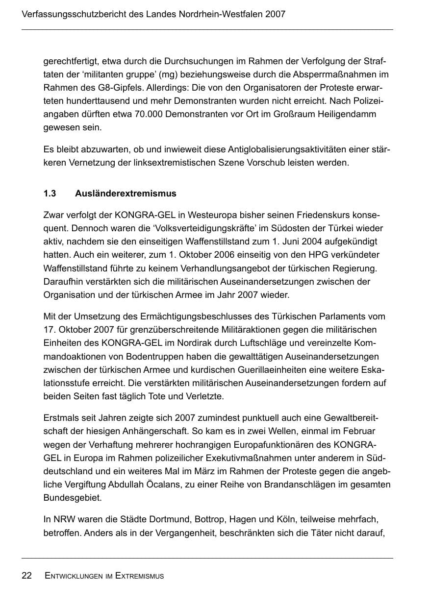 Seite 24 des Verfassungsschutzbericht 2007 Nordrhein-Westfalen