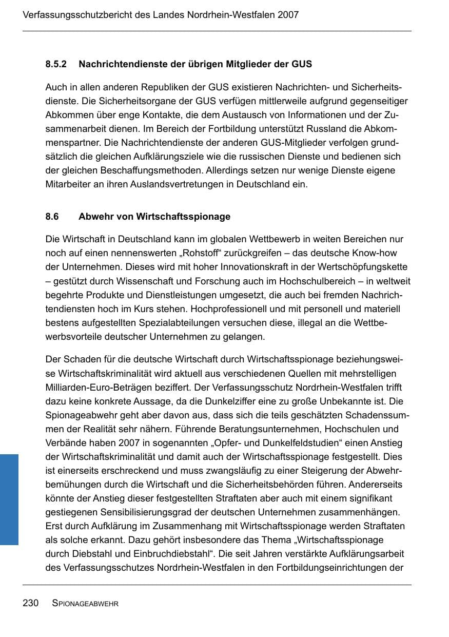 Seite 232 des Verfassungsschutzbericht 2007 Nordrhein-Westfalen