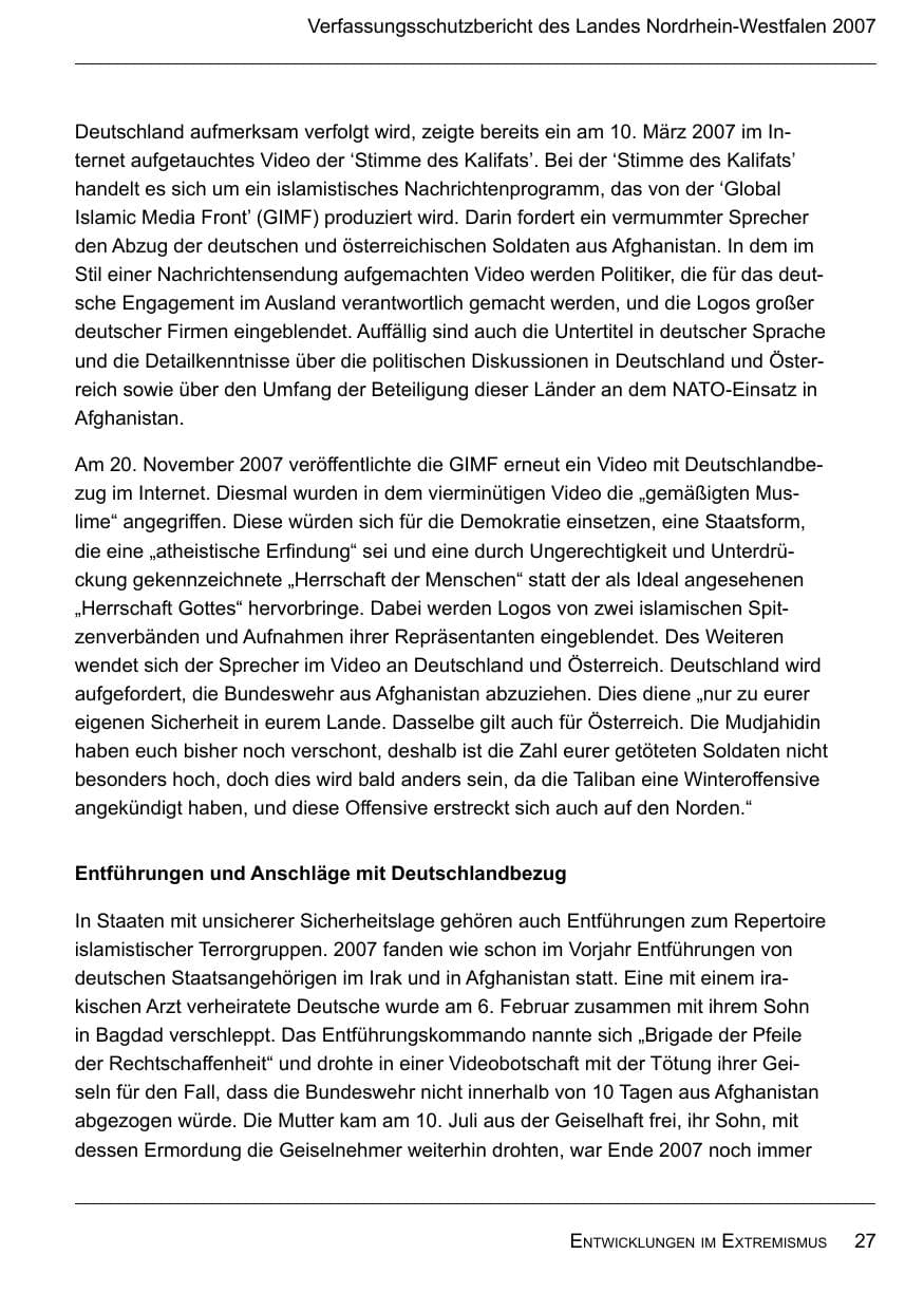 Seite 29 des Verfassungsschutzbericht 2007 Nordrhein-Westfalen