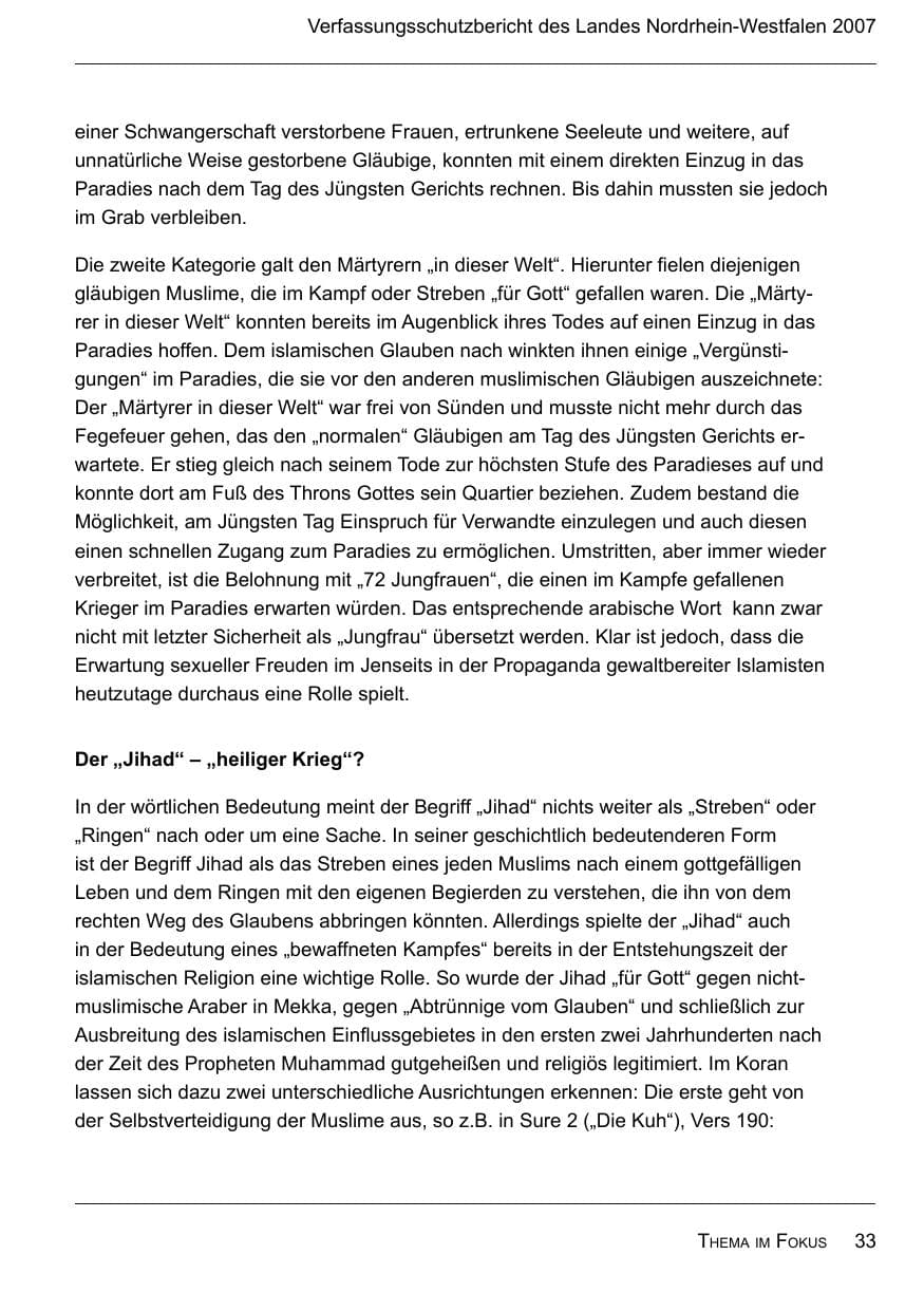 Seite 35 des Verfassungsschutzbericht 2007 Nordrhein-Westfalen