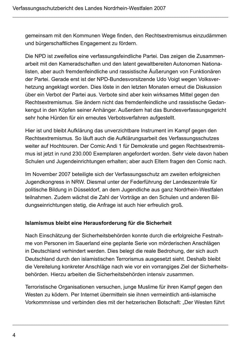 Seite 6 des Verfassungsschutzbericht 2007 Nordrhein-Westfalen