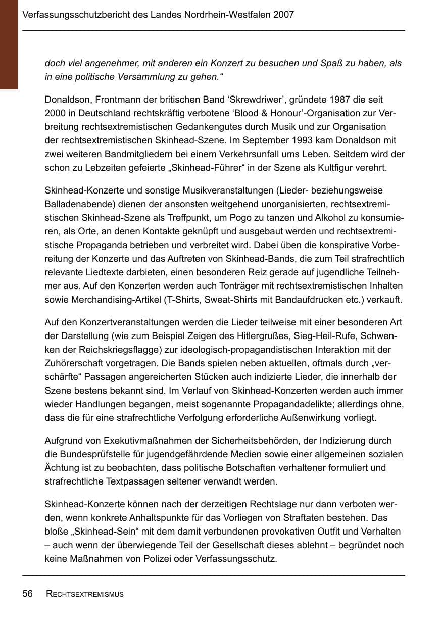 Seite 58 des Verfassungsschutzbericht 2007 Nordrhein-Westfalen