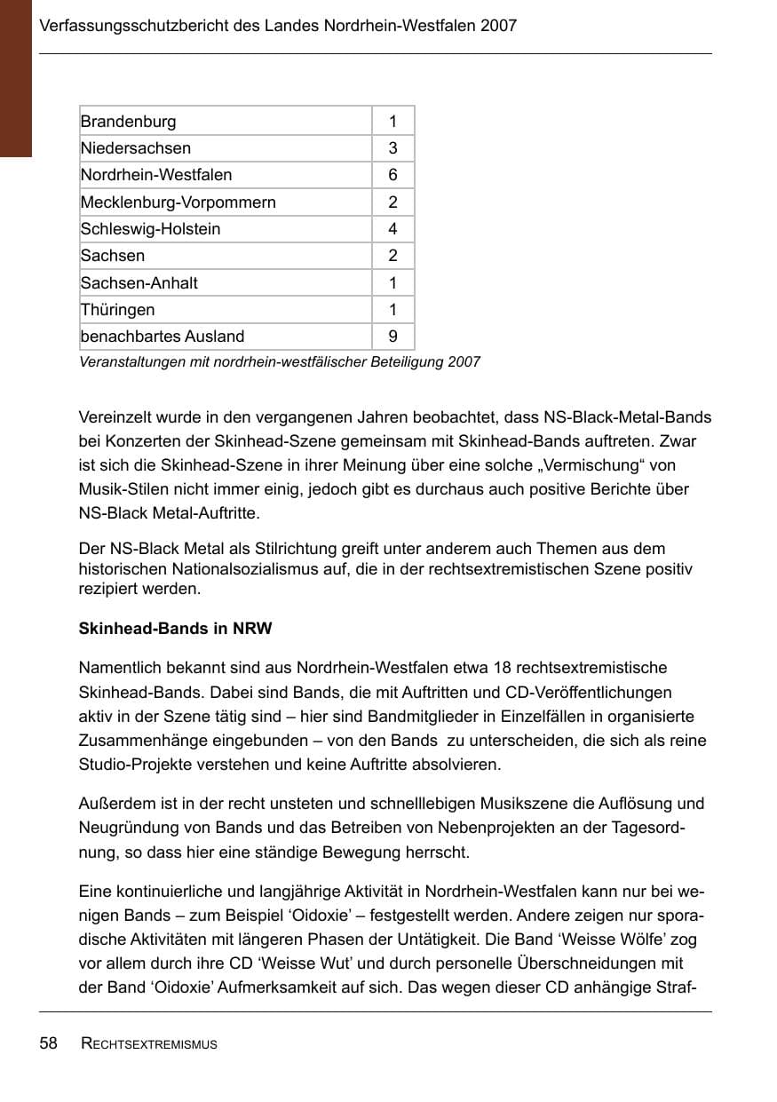 Seite 60 des Verfassungsschutzbericht 2007 Nordrhein-Westfalen
