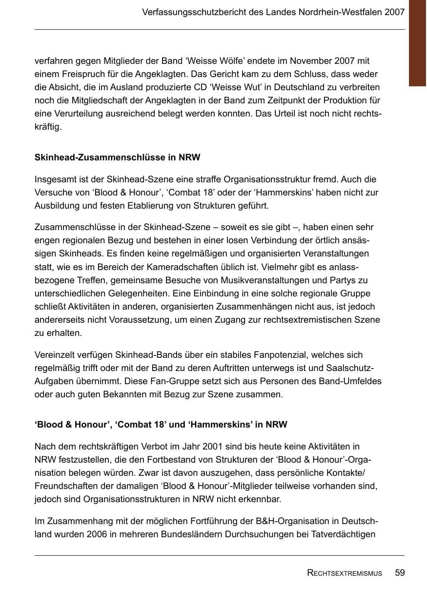Seite 61 des Verfassungsschutzbericht 2007 Nordrhein-Westfalen