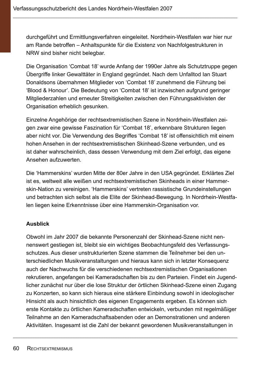 Seite 62 des Verfassungsschutzbericht 2007 Nordrhein-Westfalen