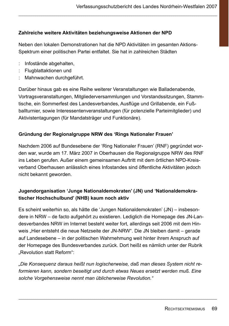 Seite 71 des Verfassungsschutzbericht 2007 Nordrhein-Westfalen