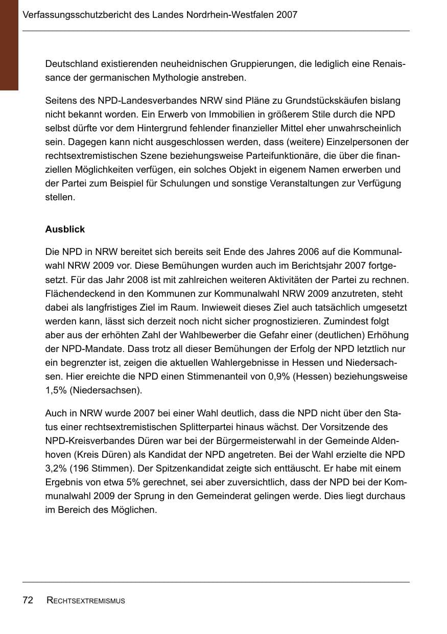 Seite 74 des Verfassungsschutzbericht 2007 Nordrhein-Westfalen