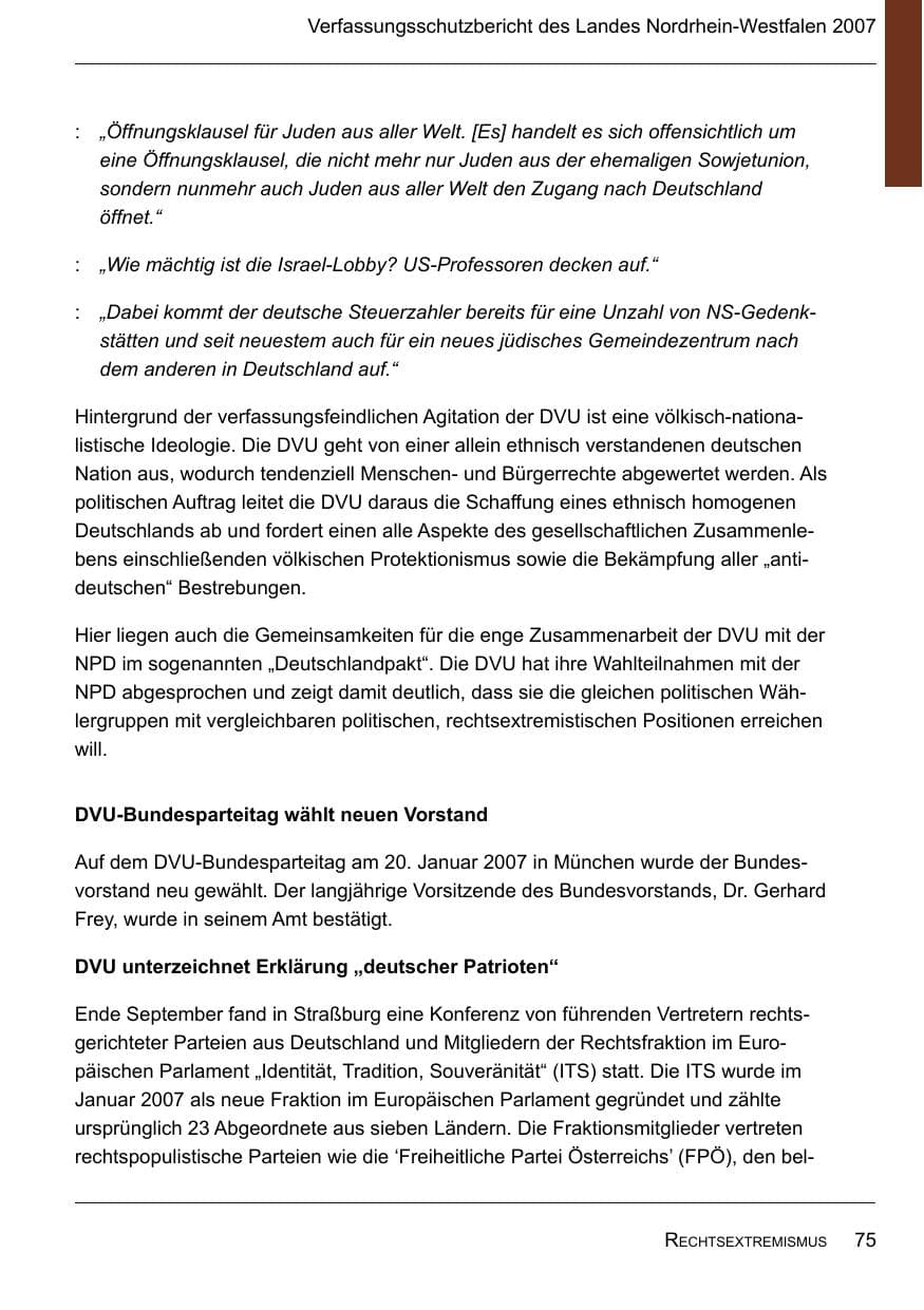 Seite 77 des Verfassungsschutzbericht 2007 Nordrhein-Westfalen