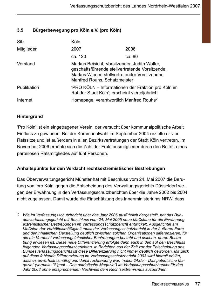 Seite 79 des Verfassungsschutzbericht 2007 Nordrhein-Westfalen