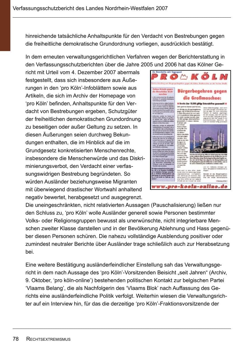 Seite 80 des Verfassungsschutzbericht 2007 Nordrhein-Westfalen