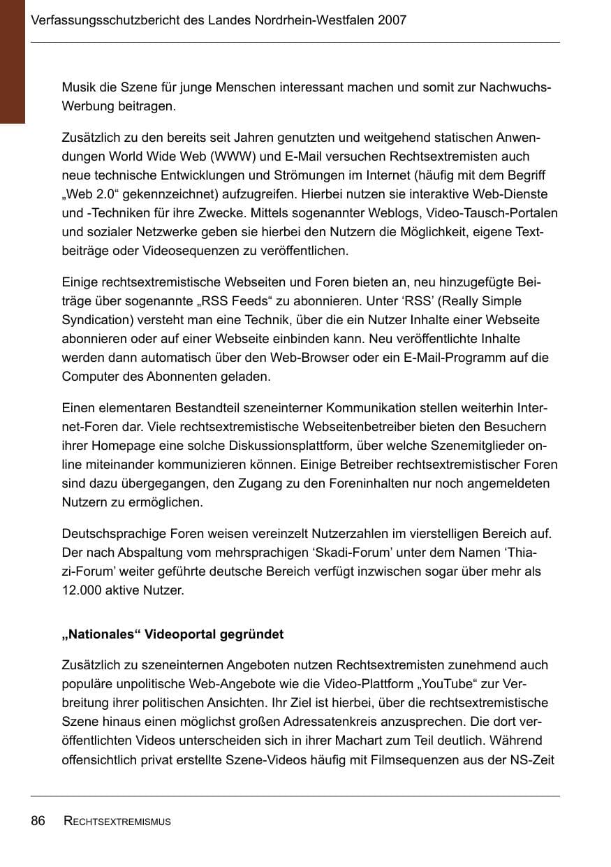 Seite 88 des Verfassungsschutzbericht 2007 Nordrhein-Westfalen
