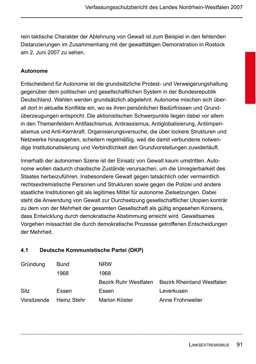 Seite 93 des Verfassungsschutzbericht 2007 Nordrhein-Westfalen
