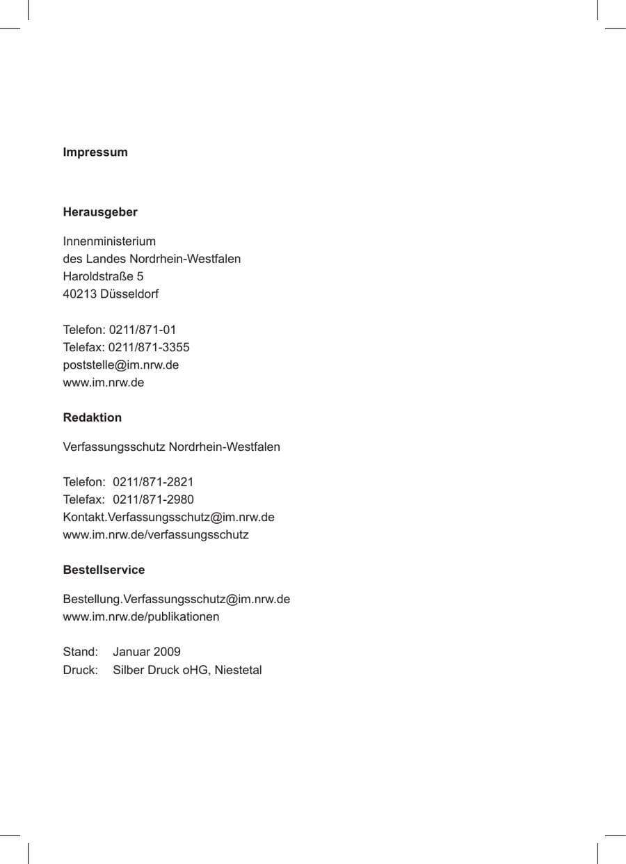 Seite 2 des Verfassungsschutzbericht 2008 Nordrhein-Westfalen