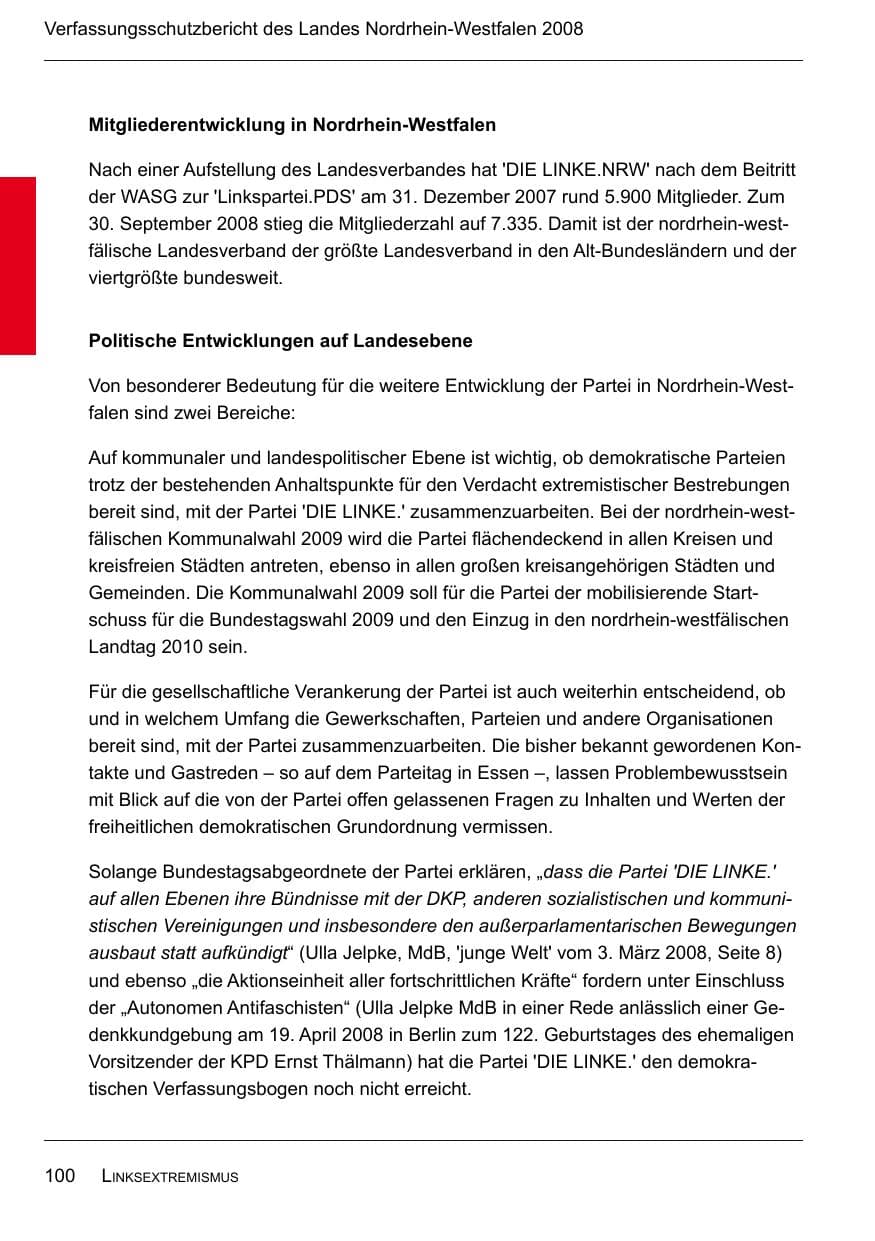 Seite 102 des Verfassungsschutzbericht 2008 Nordrhein-Westfalen