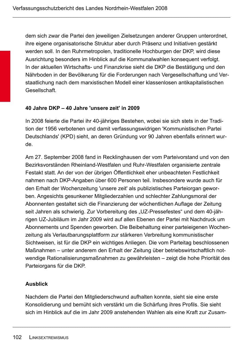 Seite 104 des Verfassungsschutzbericht 2008 Nordrhein-Westfalen