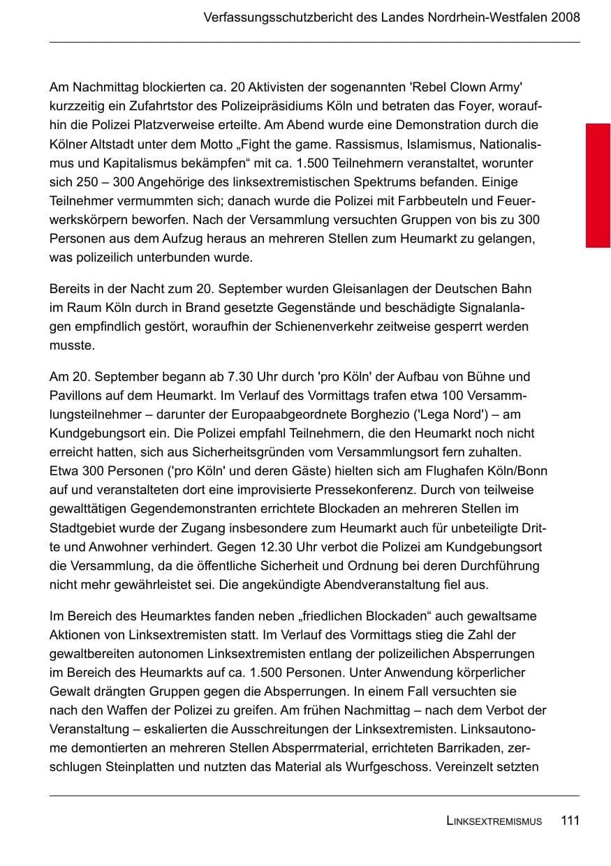 Seite 113 des Verfassungsschutzbericht 2008 Nordrhein-Westfalen