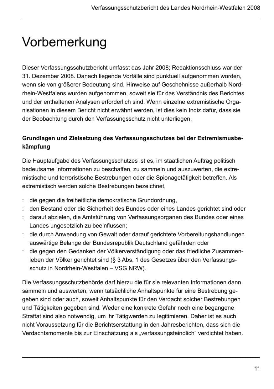 Seite 13 des Verfassungsschutzbericht 2008 Nordrhein-Westfalen