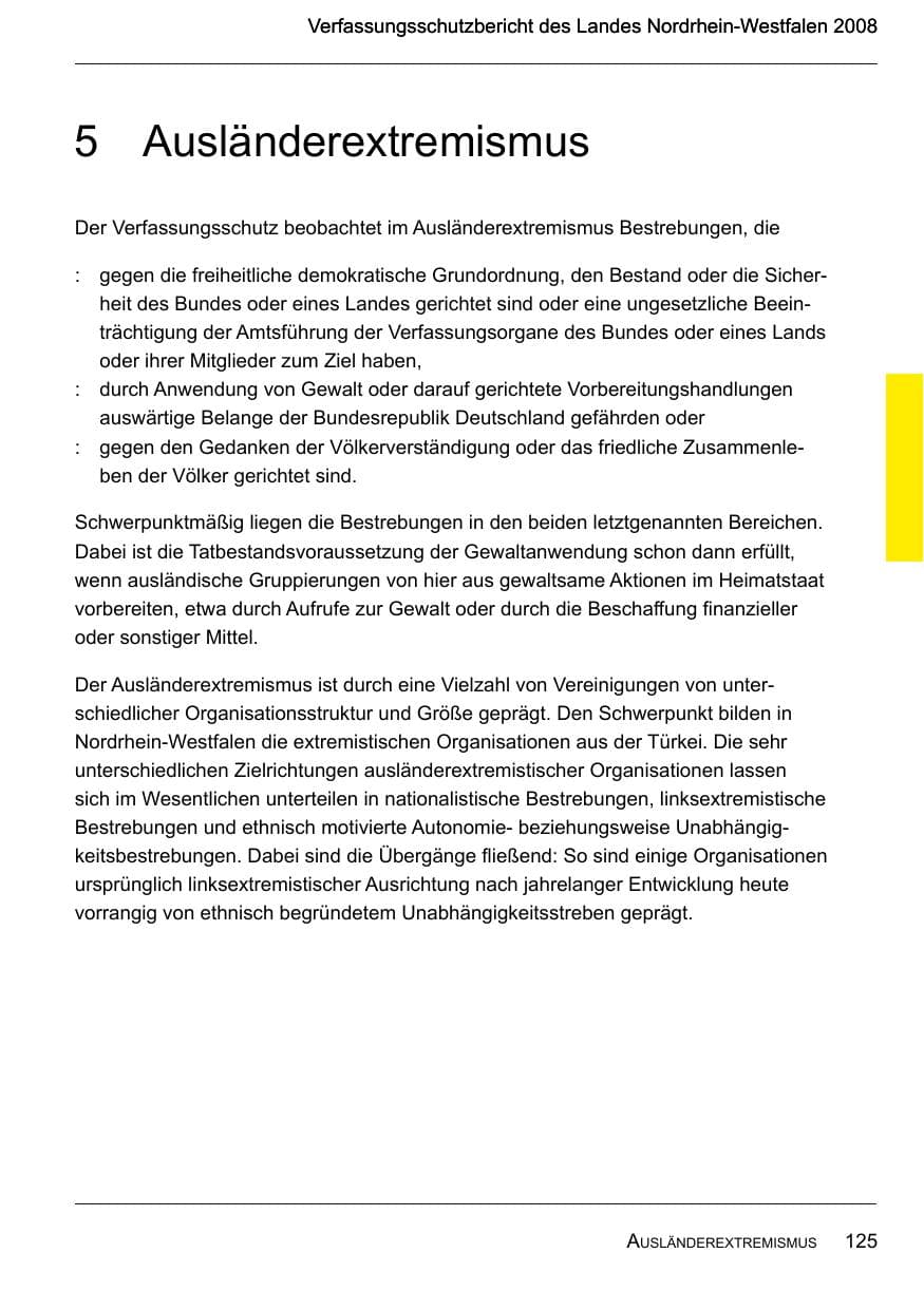 Seite 127 des Verfassungsschutzbericht 2008 Nordrhein-Westfalen