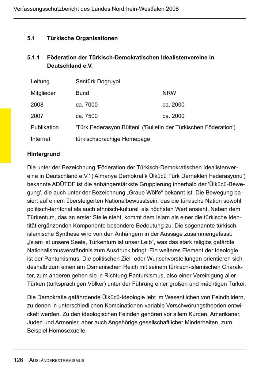 Seite 128 des Verfassungsschutzbericht 2008 Nordrhein-Westfalen