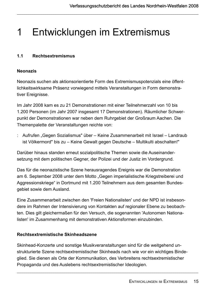 Seite 17 des Verfassungsschutzbericht 2008 Nordrhein-Westfalen