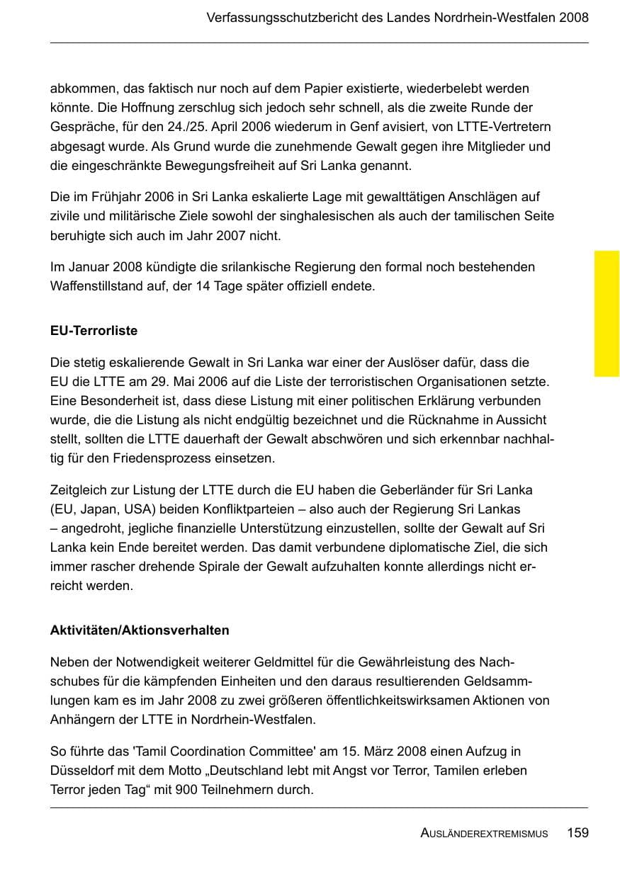 Seite 161 des Verfassungsschutzbericht 2008 Nordrhein-Westfalen
