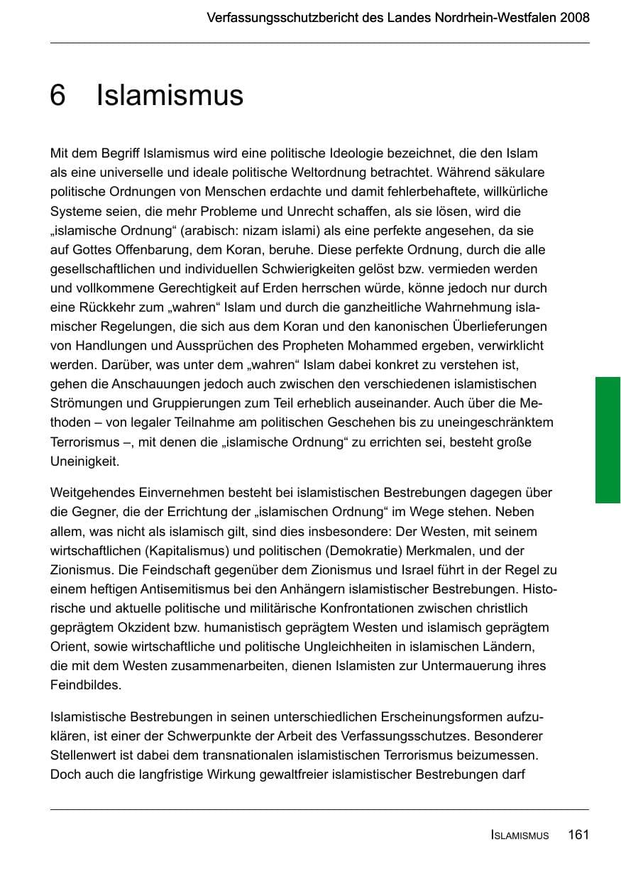 Seite 163 des Verfassungsschutzbericht 2008 Nordrhein-Westfalen